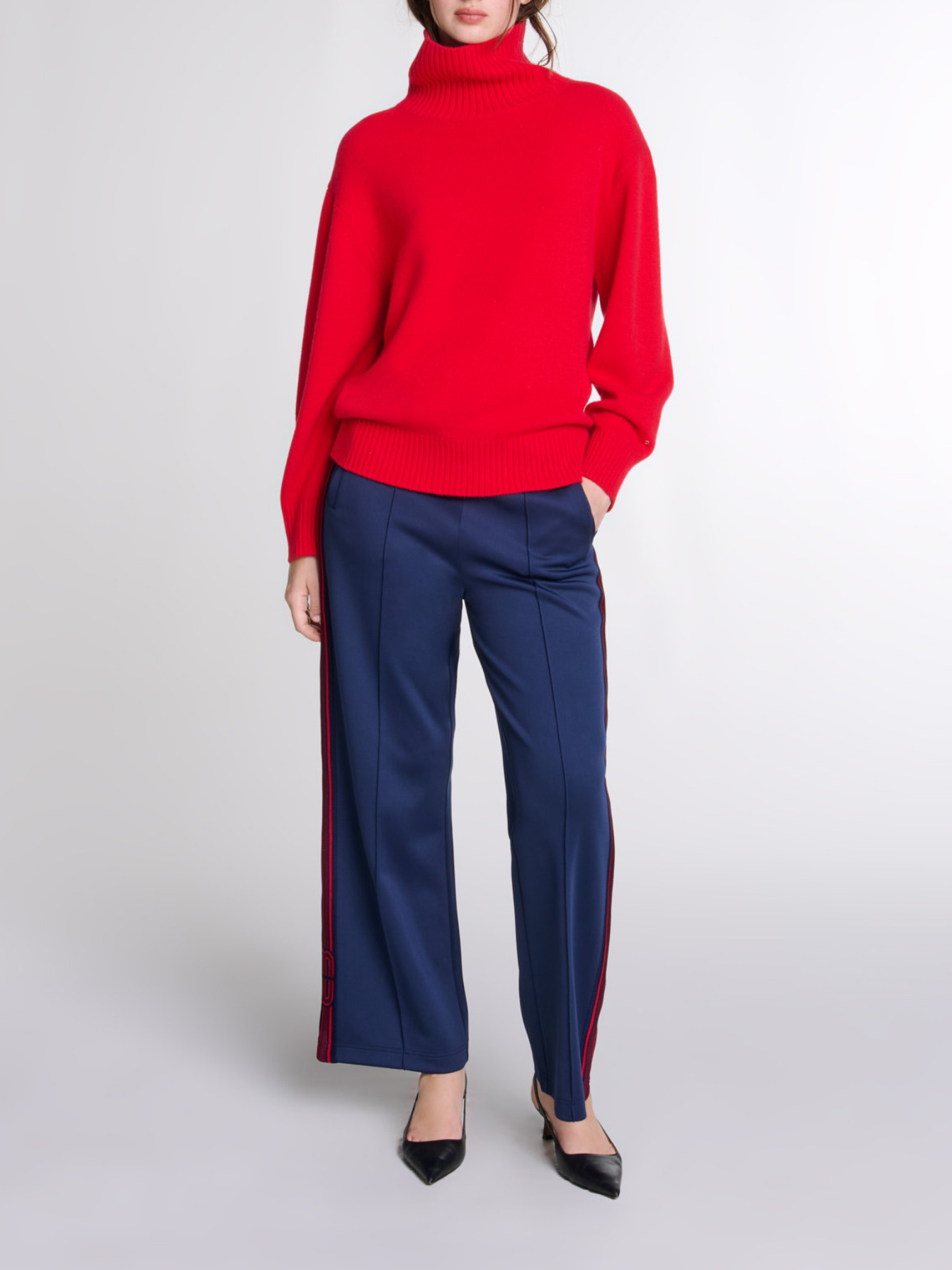 Maje Woman's cashmere High-neck cashmere jumper for Fall/Winter, in color Red / Red