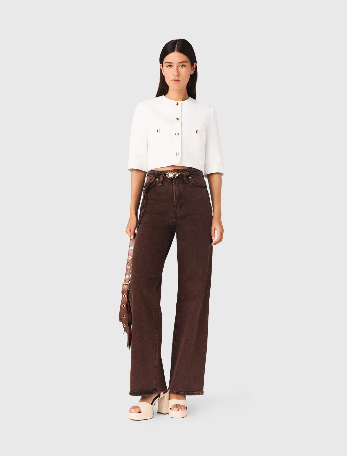 Short linen blend jacket White For Women | Maje