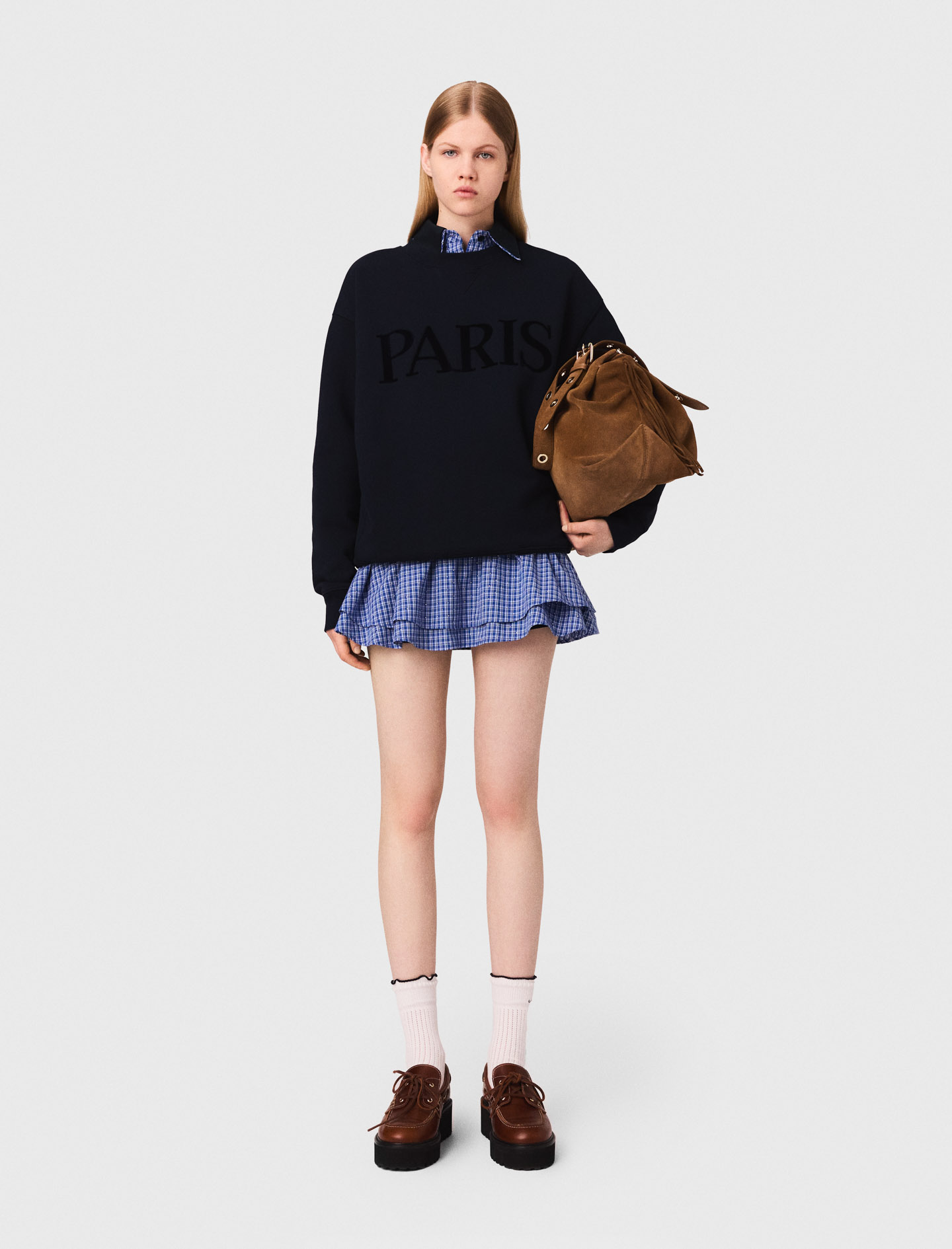 Maje Woman's cotton Paris embossed logo sweatshirt for Fall/Winter, in color Navy / Blue