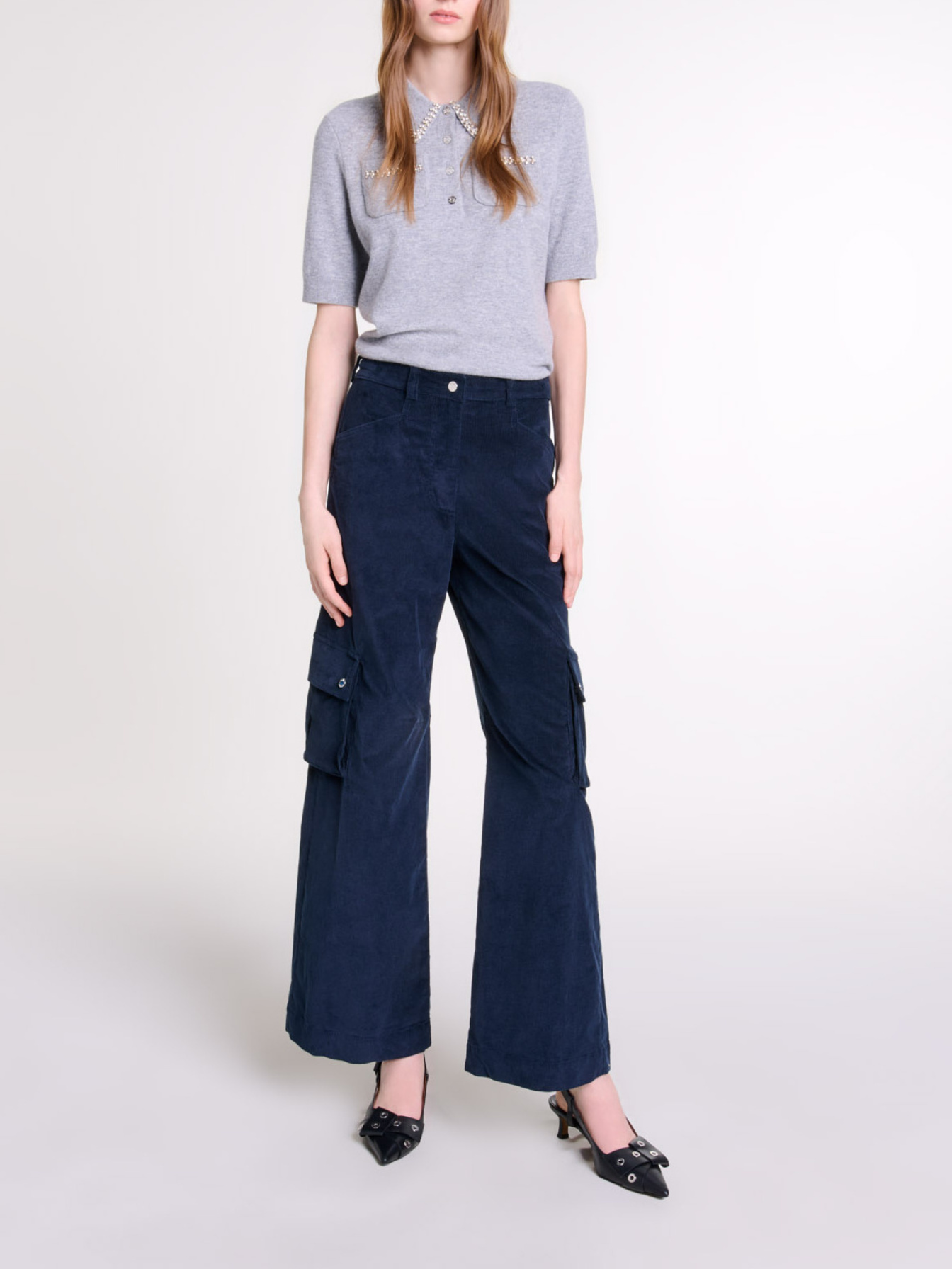 Maje Woman's cotton Velour cargo trousers for Fall/Winter, in color Navy / Blue