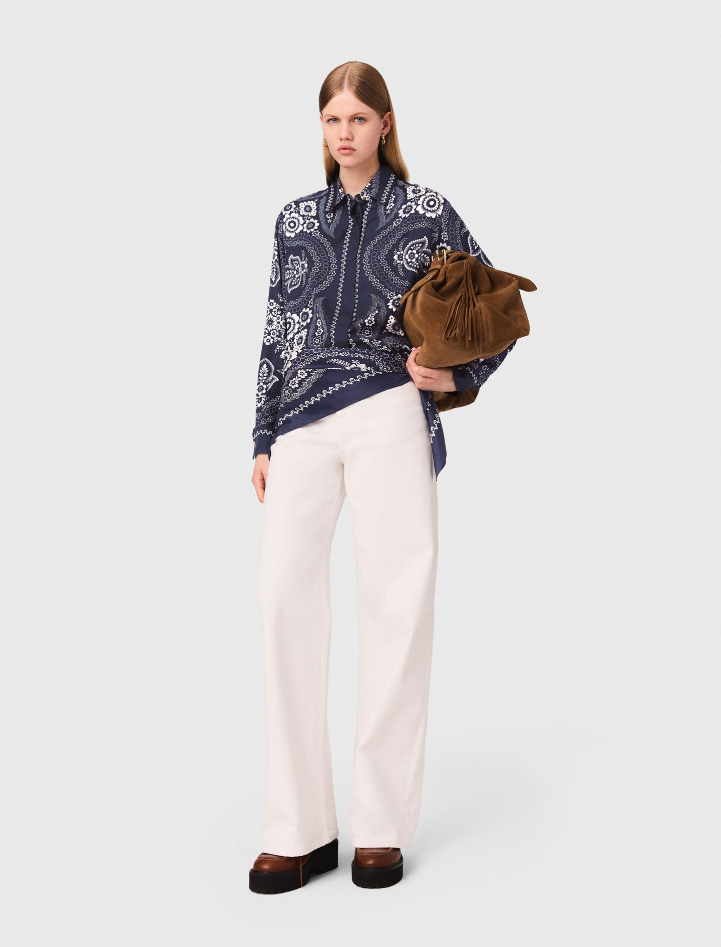 Maje Woman's viscose Bandana printed blouse for Fall/Winter, in color Navy bandana print /