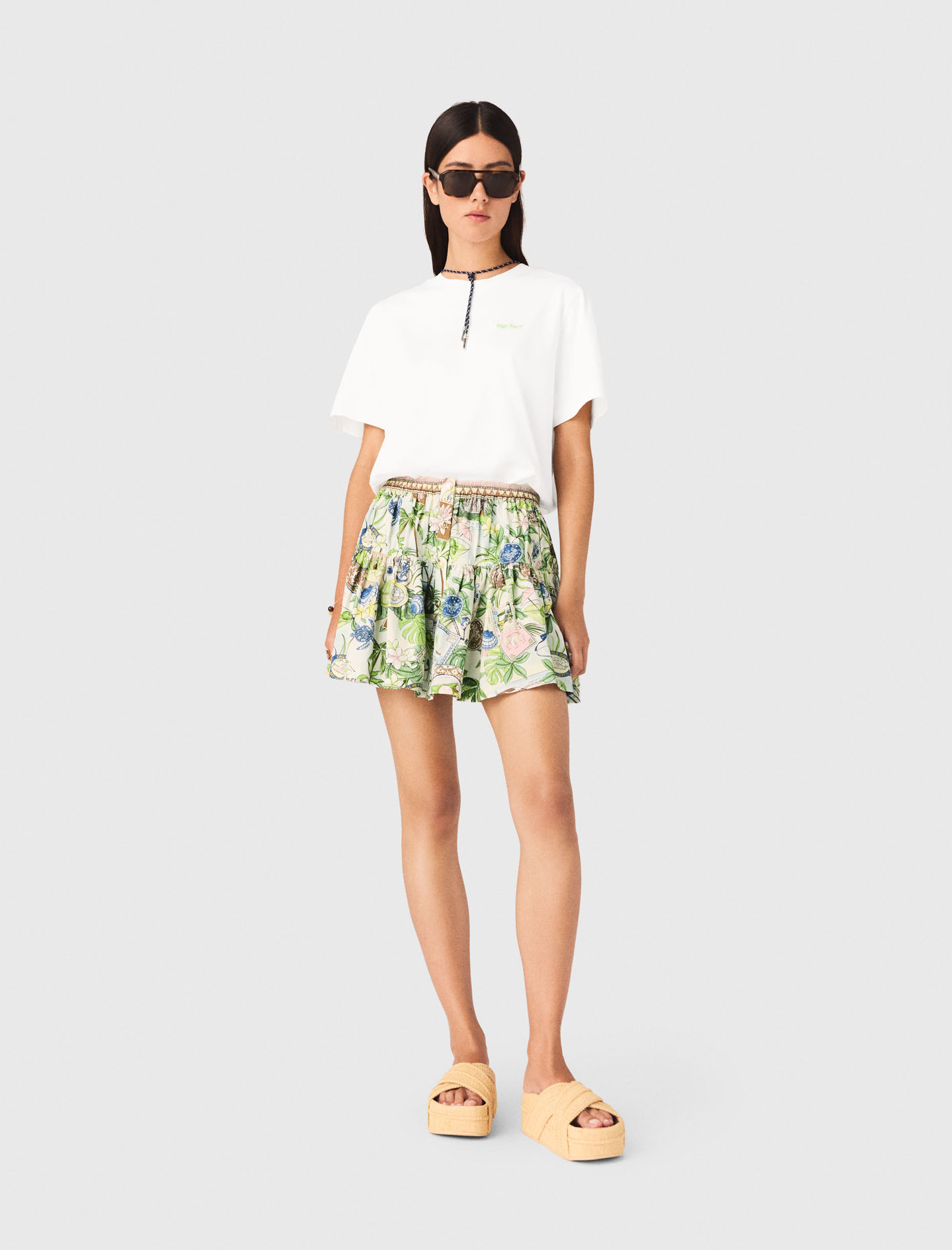 Maje Printed ruffled skirt