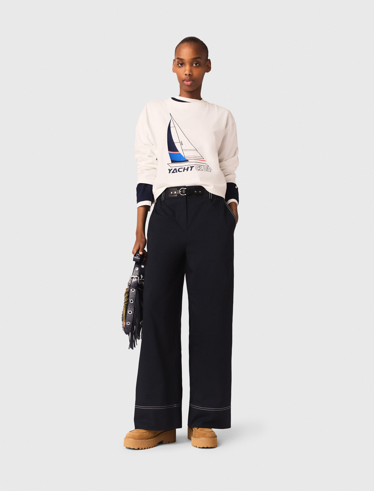 Maje Cotton trousers with leather belt