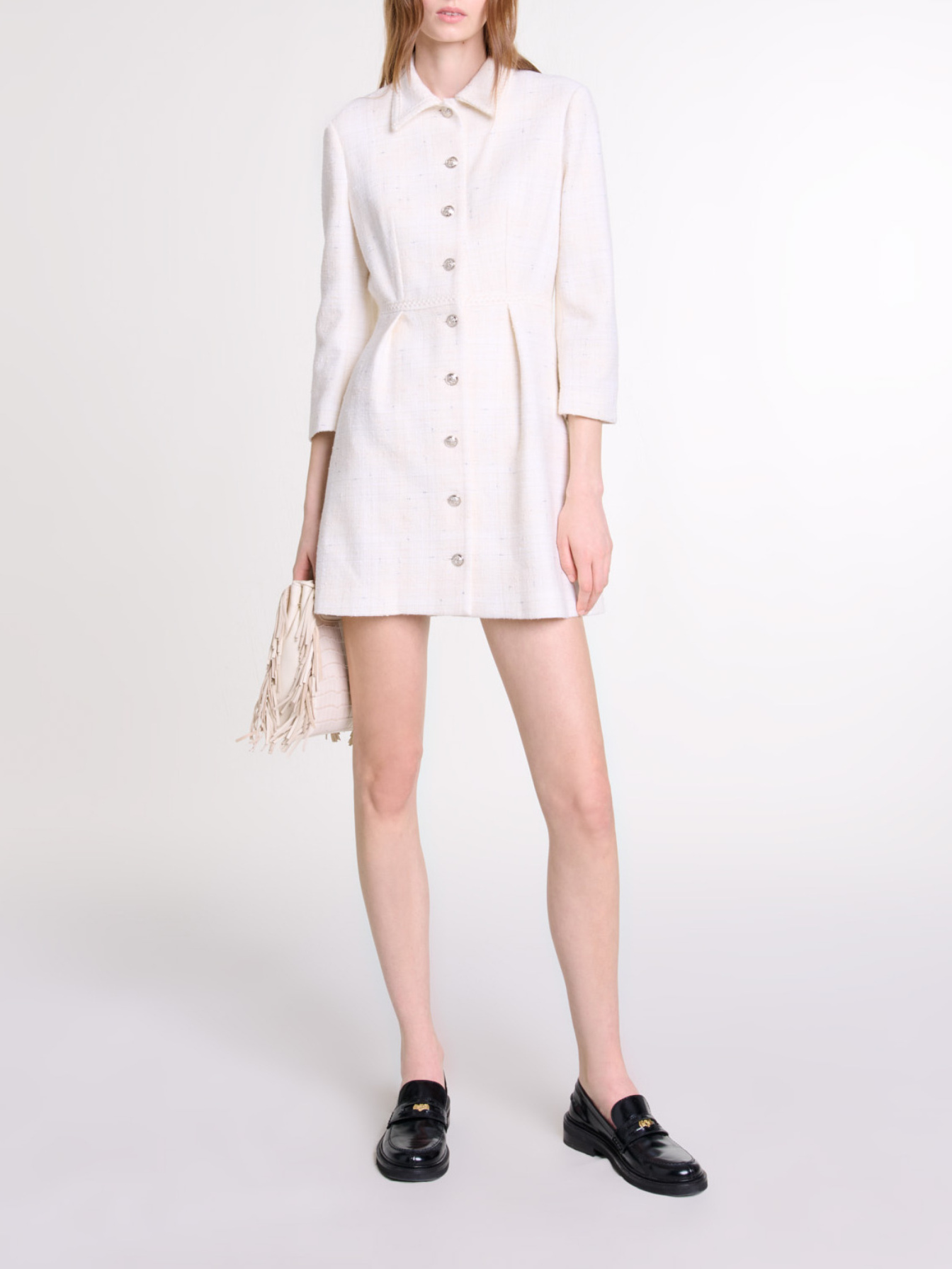 Maje Woman's cotton Short tweed dress for Fall/Winter, in color Ecru / Beige