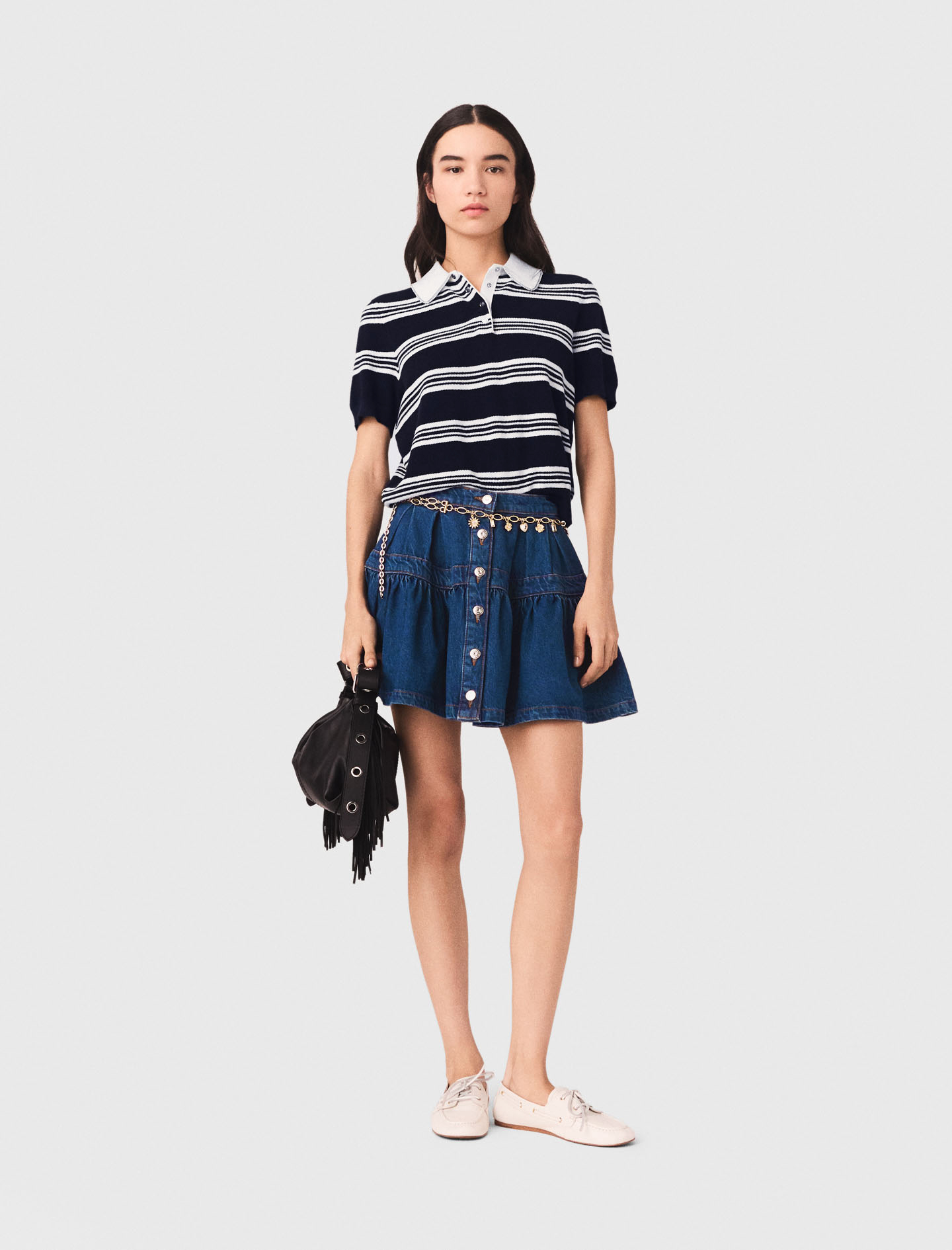 Maje Woman's cotton Short denim skirt for Spring/Summer, in color Blue / Blue