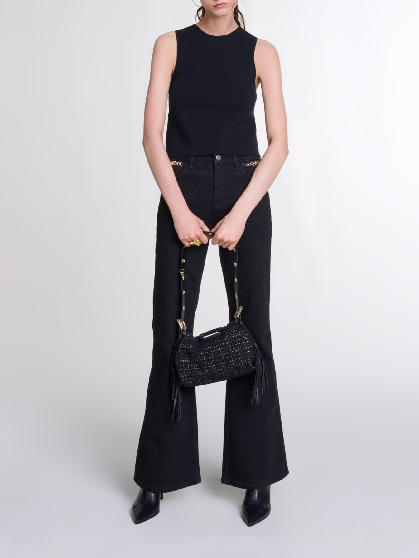 Maje Woman's viscose Knit crop top for Fall/Winter, in color Black / Black