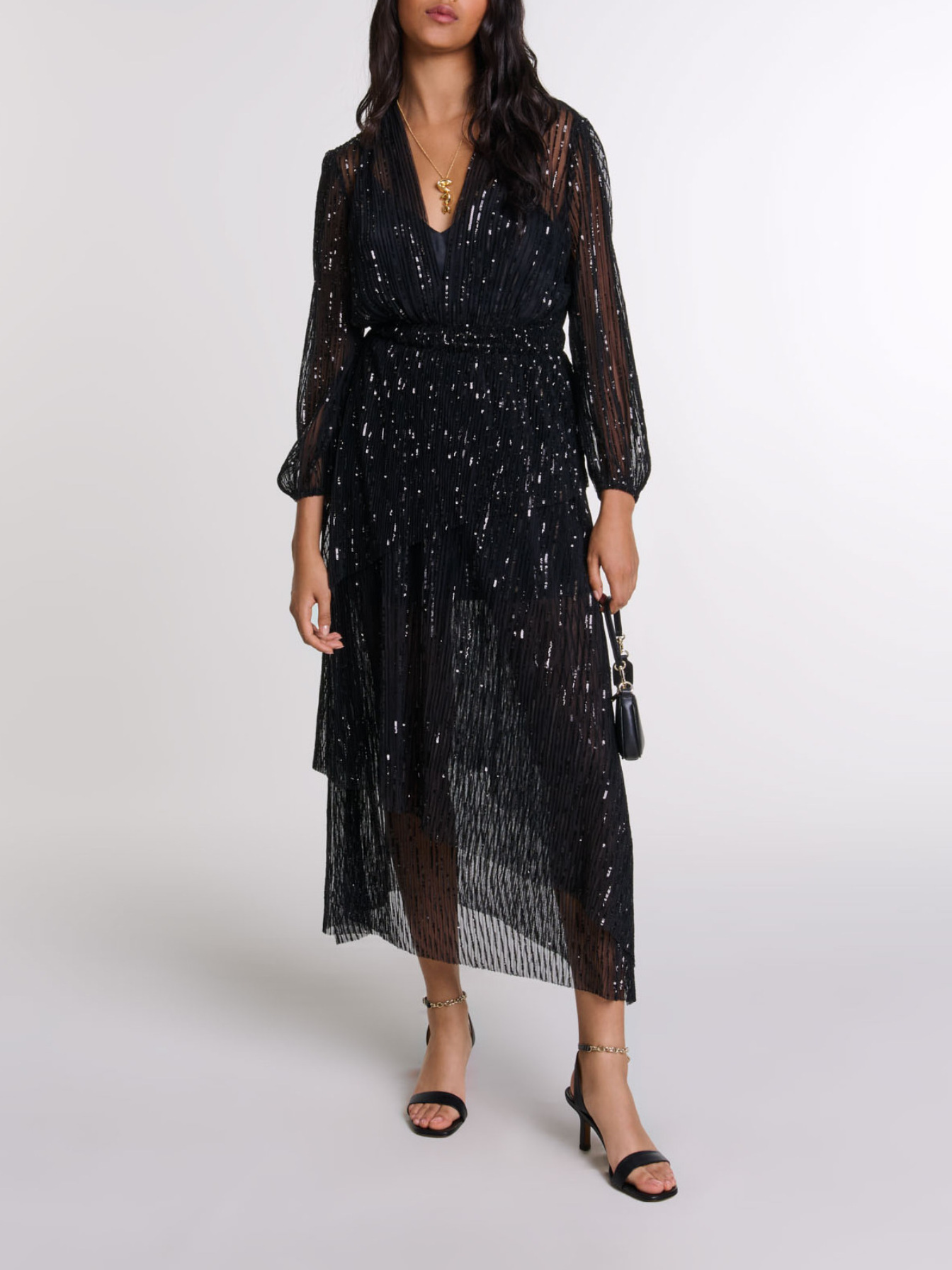 Maje Woman's polyester Sequin maxi dress for Fall/Winter, in color Black / Black