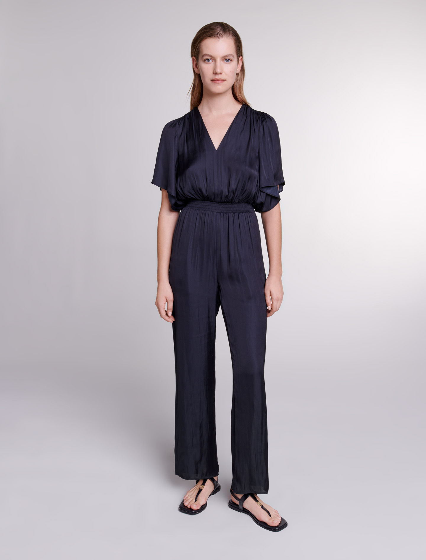 Maje Woman's polyester Satin trouser suit for Spring/Summer, in color Black / Black