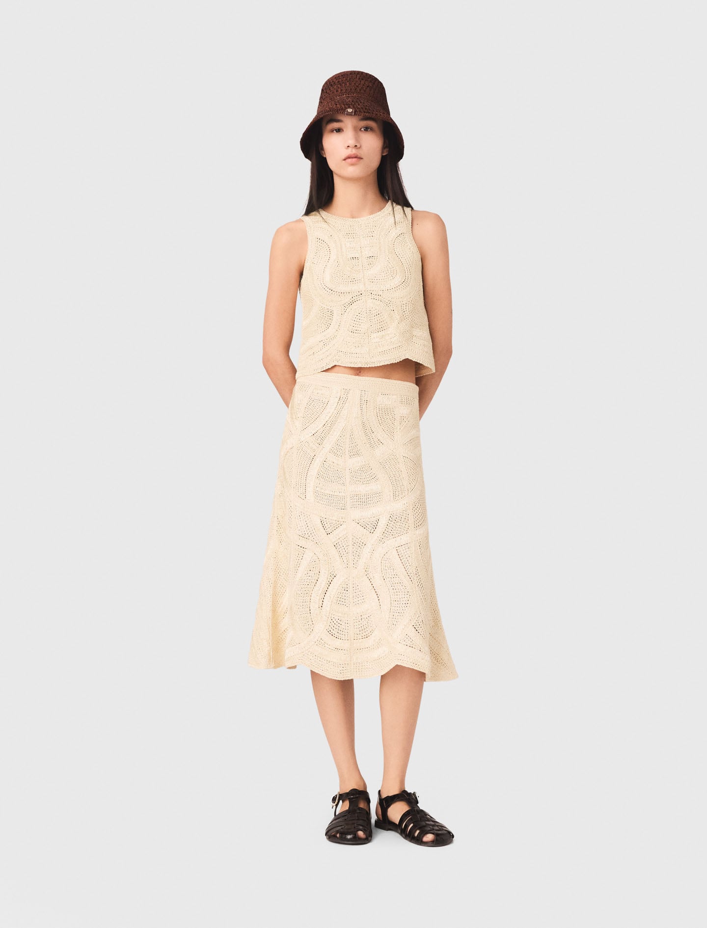 Maje Long crochet skirt