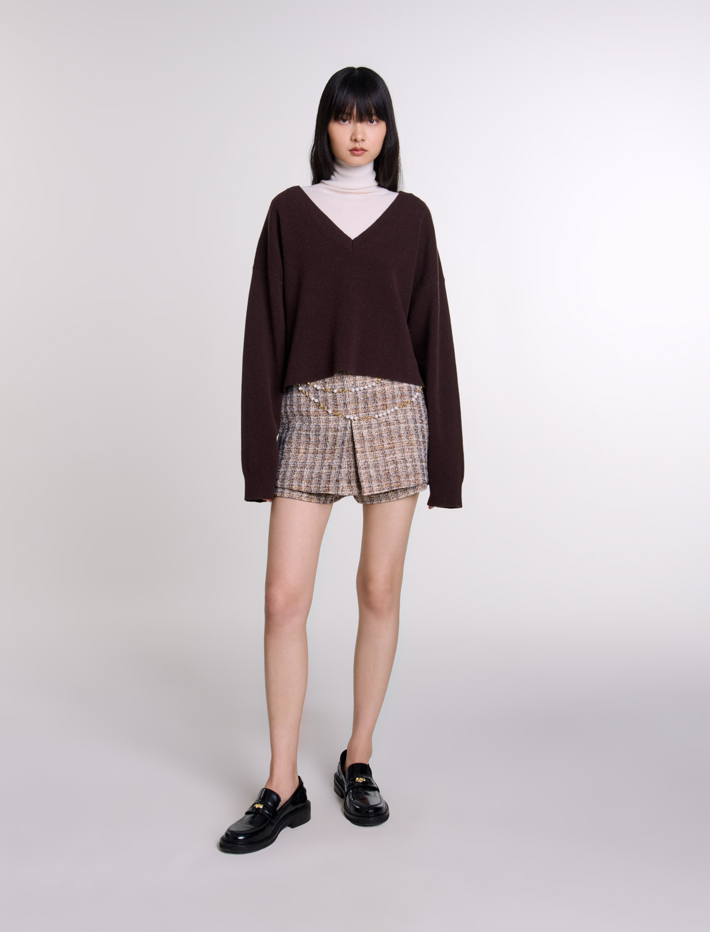 Maje Woman's viscose V-neck jumper for Fall/Winter, in color brown /