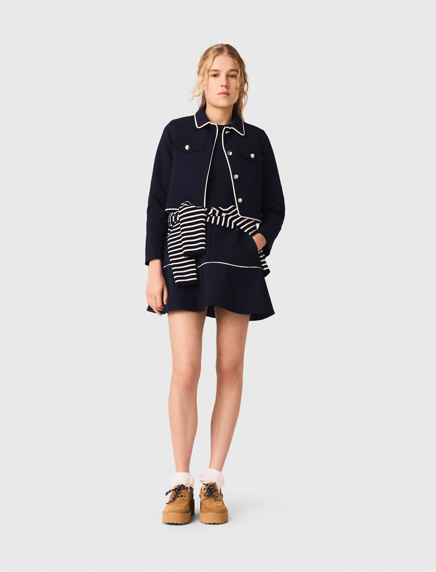 Maje Woman's cotton Short jacket with contrast trim for Spring/Summer, in color Navy / Blue