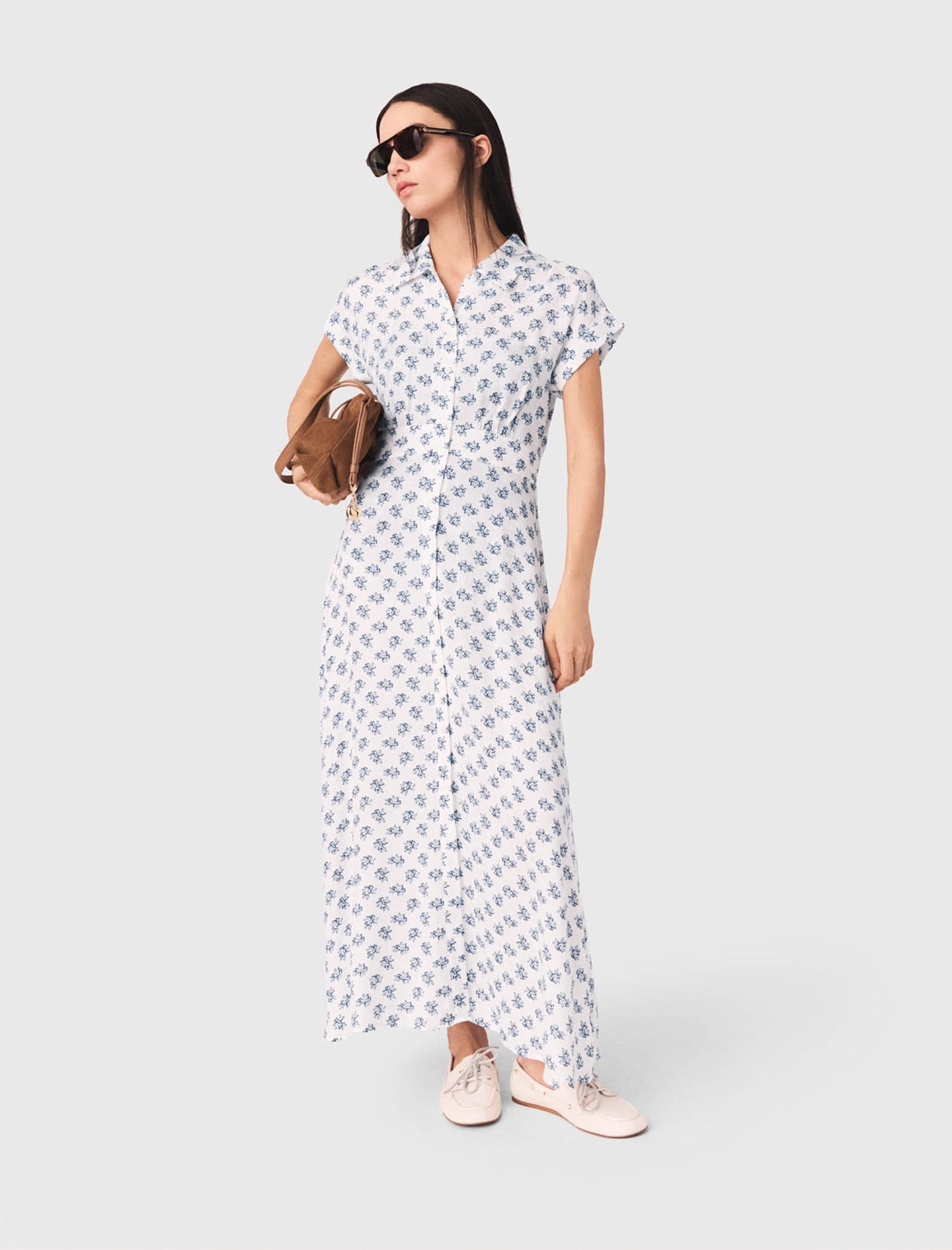 Maje Woman's viscose Jacquard print maxi dress for Spring/Summer, in color Blue Small Flowers Print /