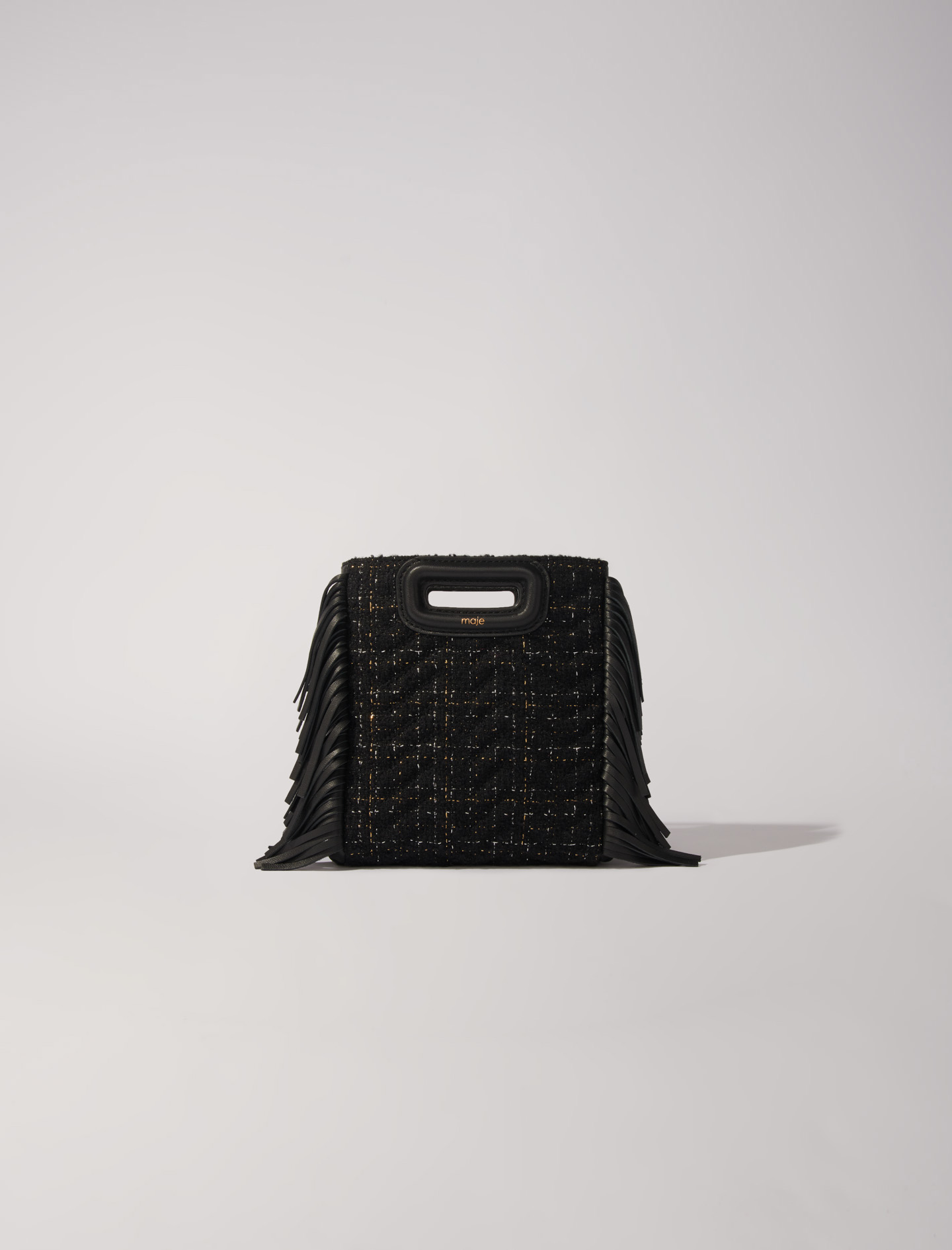 Maje Woman's wool Quilted tweed mini M bag for Fall/Winter, in color Black / Black