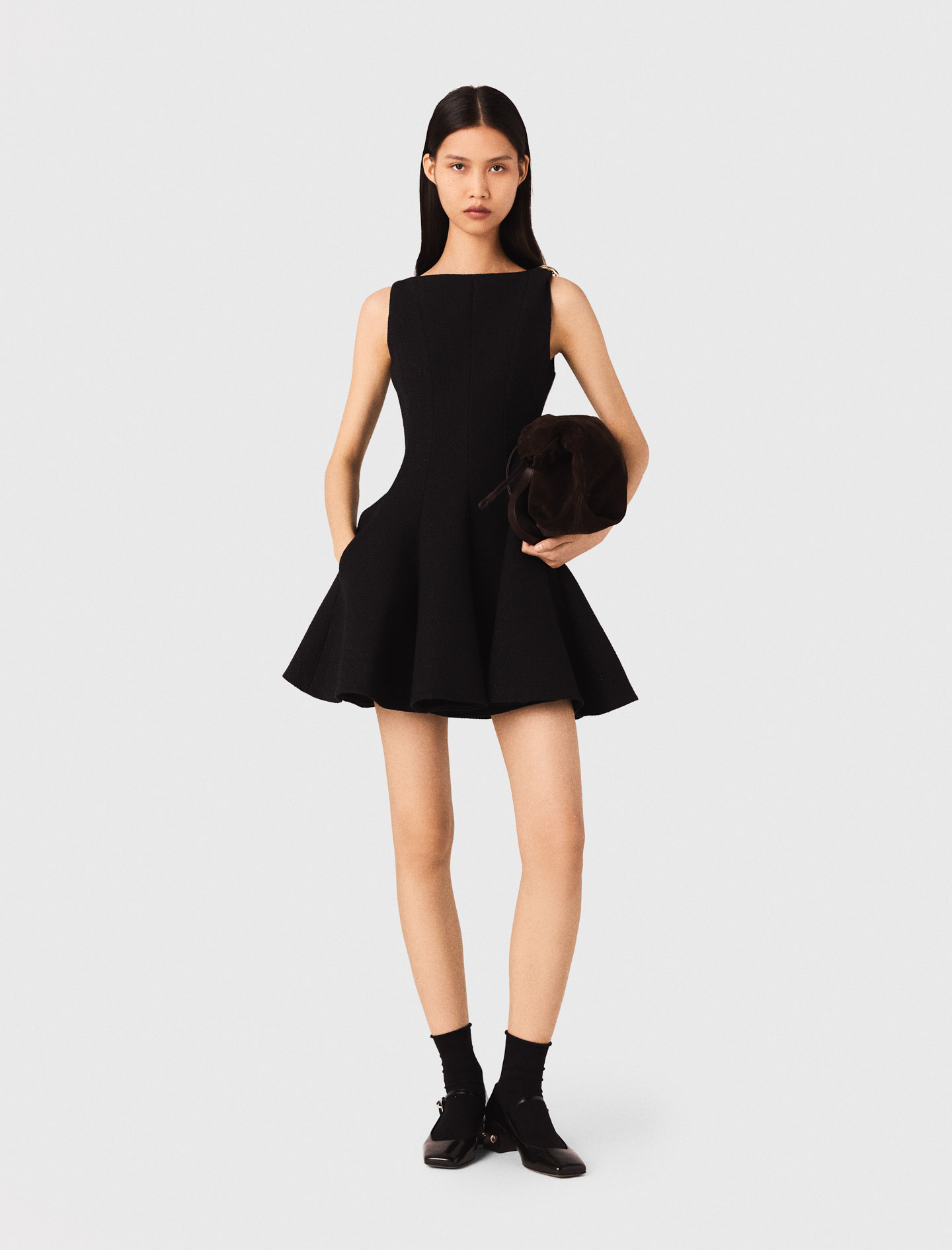 Maje Woman's cotton Mini flared tweed dress for Fall/Winter, in color Black / Black