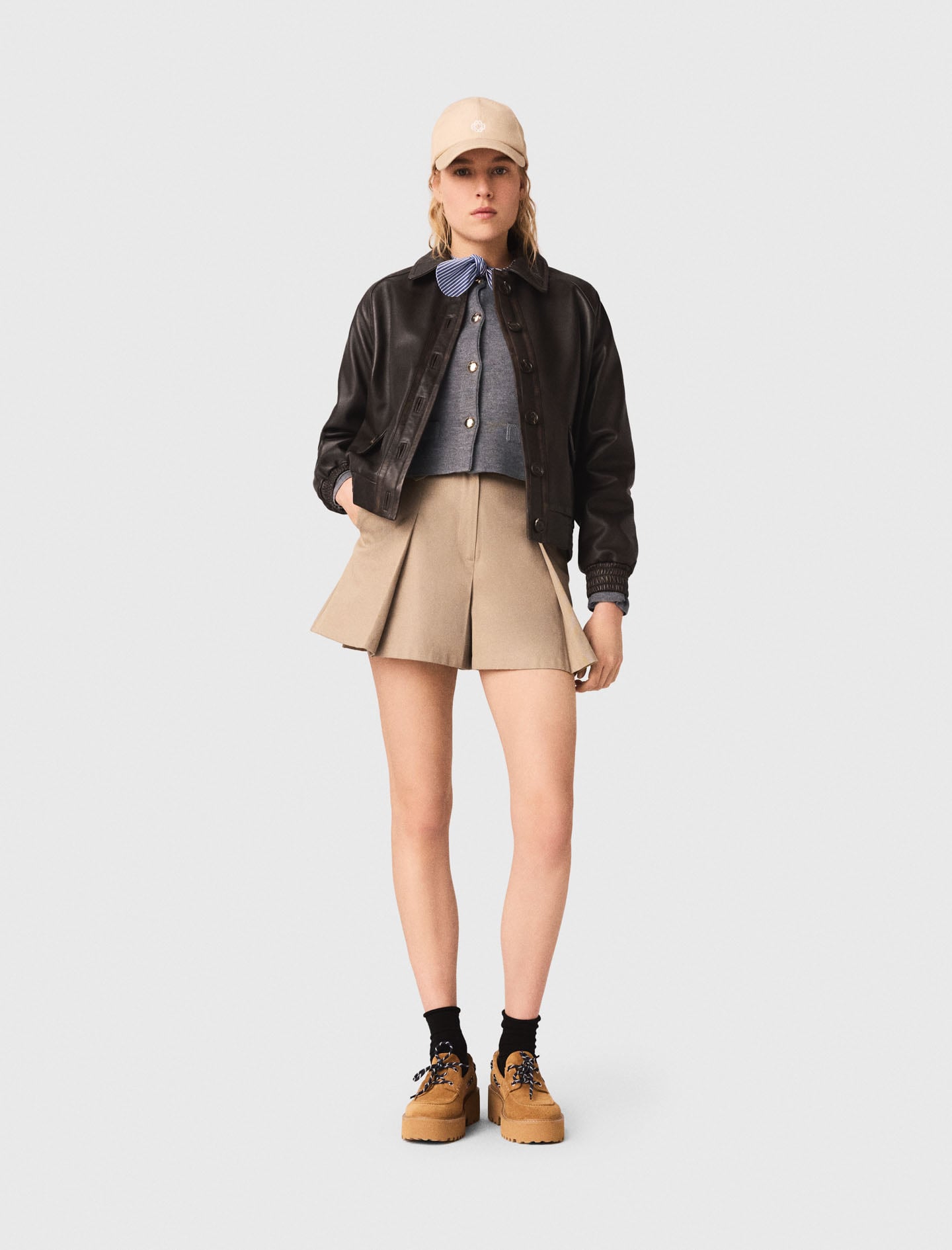 Maje Woman's polyester Cropped leather jacket for Spring/Summer, in color Brown / Brown