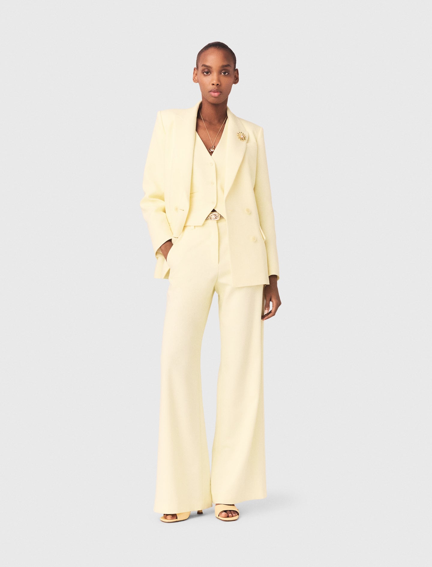 Maje Woman's viscose Double-breasted suit jacket for Spring/Summer, in color Pale Yellow /