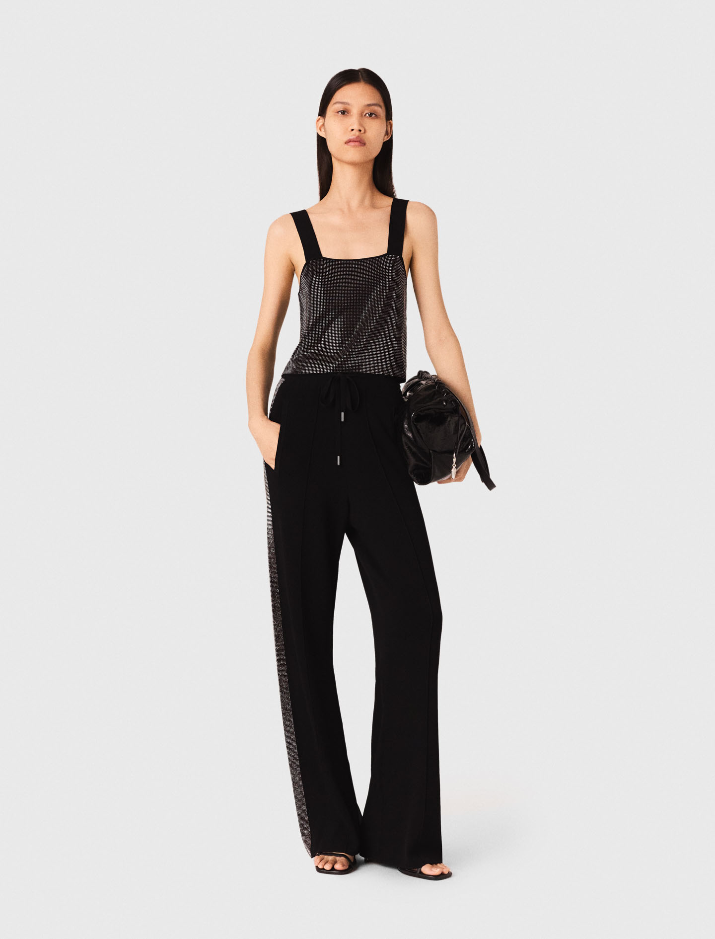 Maje Woman's viscose Strappy diamanté knit top for Fall/Winter, in color Black / Black