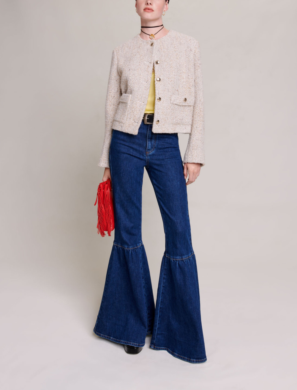 Maje Woman's acrylic Short straight-fit jacket for Fall/Winter, in color Beige / Beige