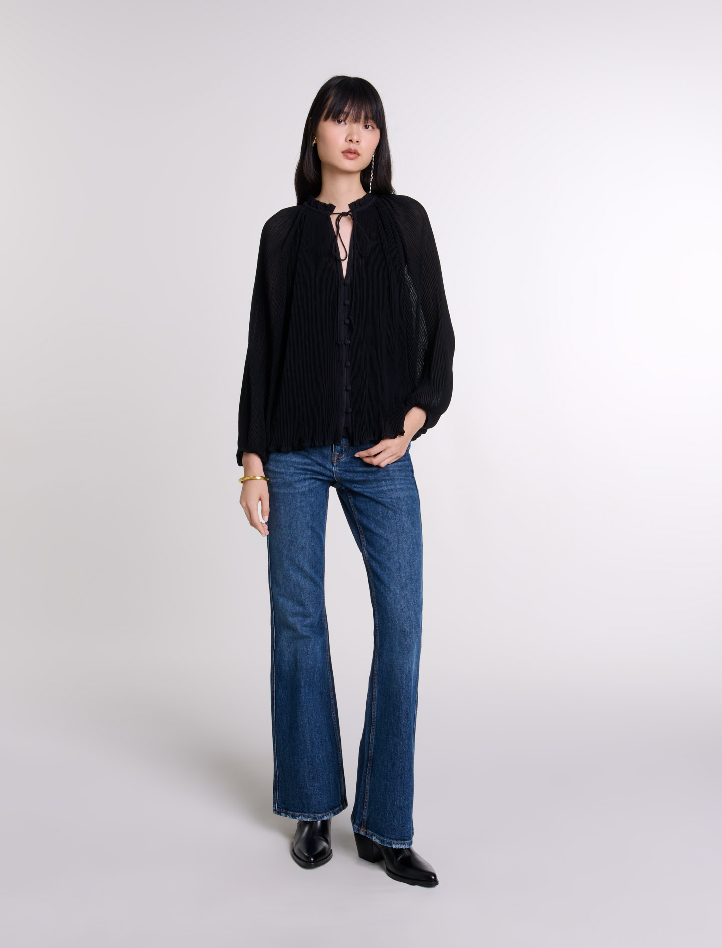 Maje Woman's polyester Pleated shirt for Fall/Winter, in color Black / Black