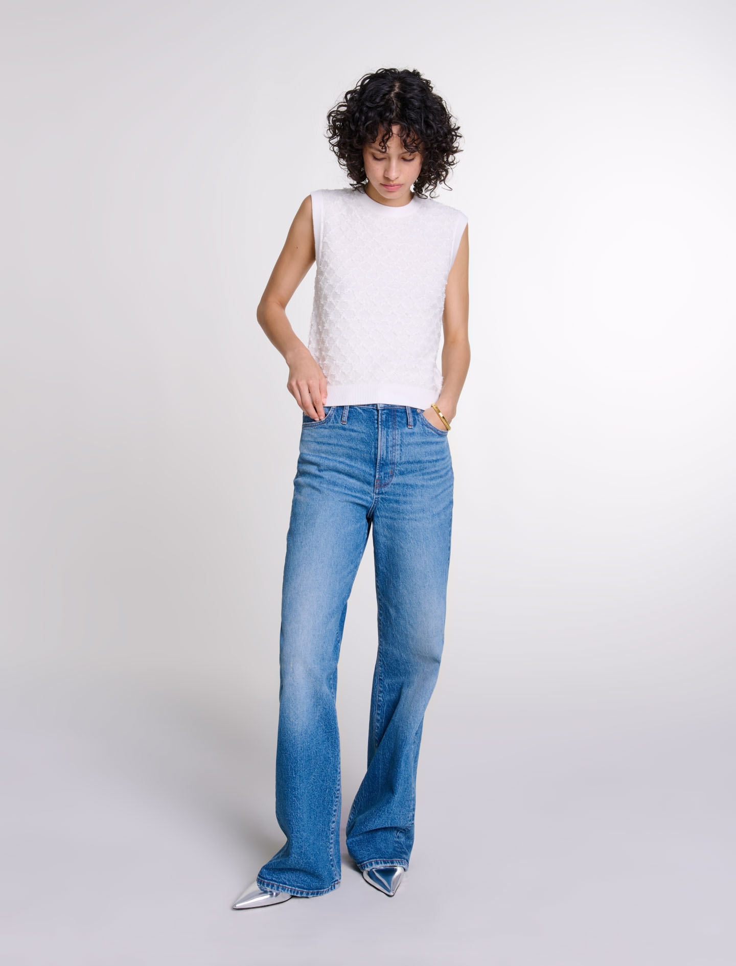 Maje Woman's polyamide Sleeveless knit jumper for Fall/Winter, in color Ecru / Beige