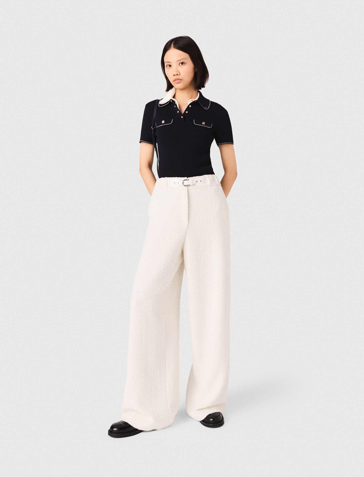 Maje Wide-leg tweed trousers
