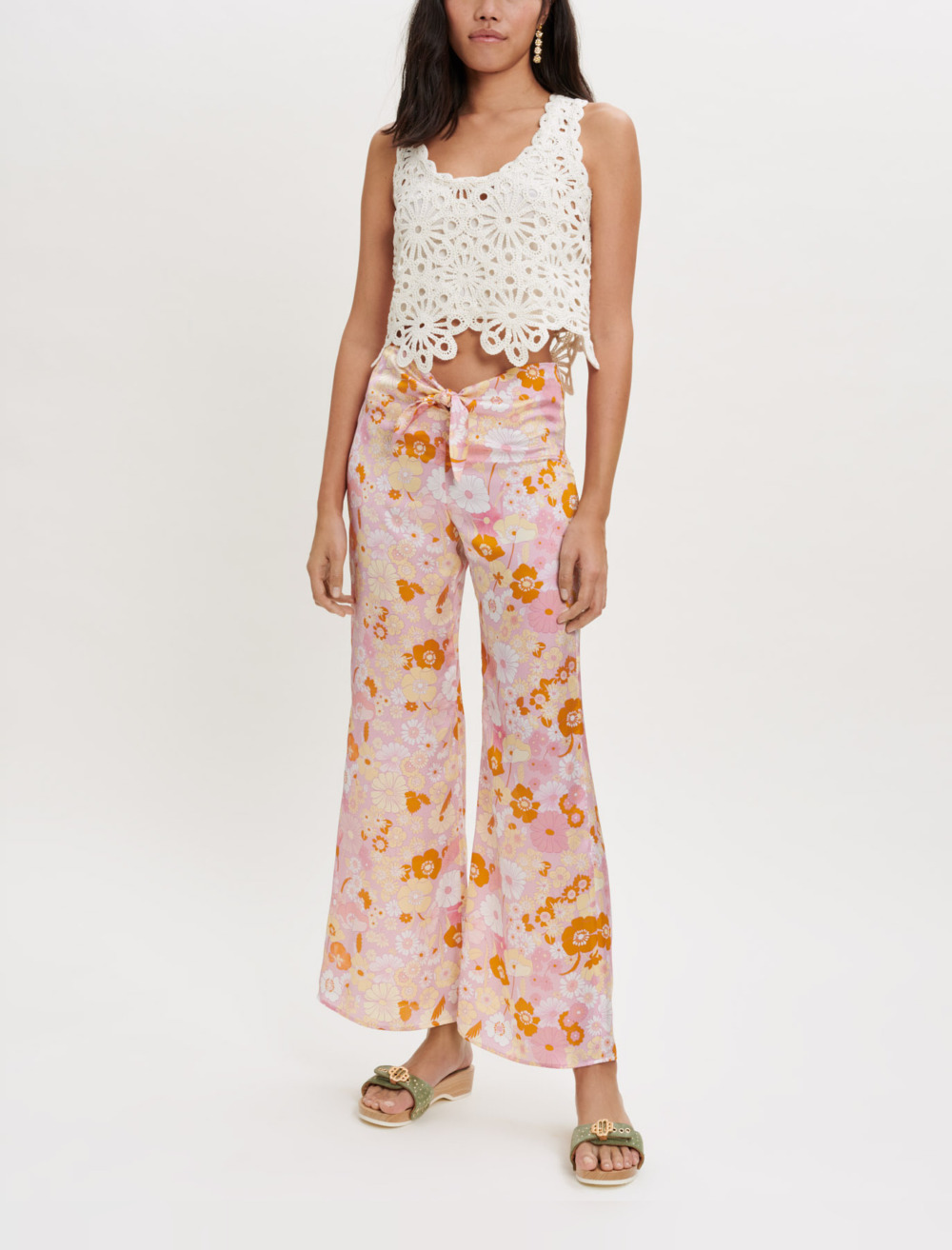 Fluid Flower Power print pants Pink For Women | Maje