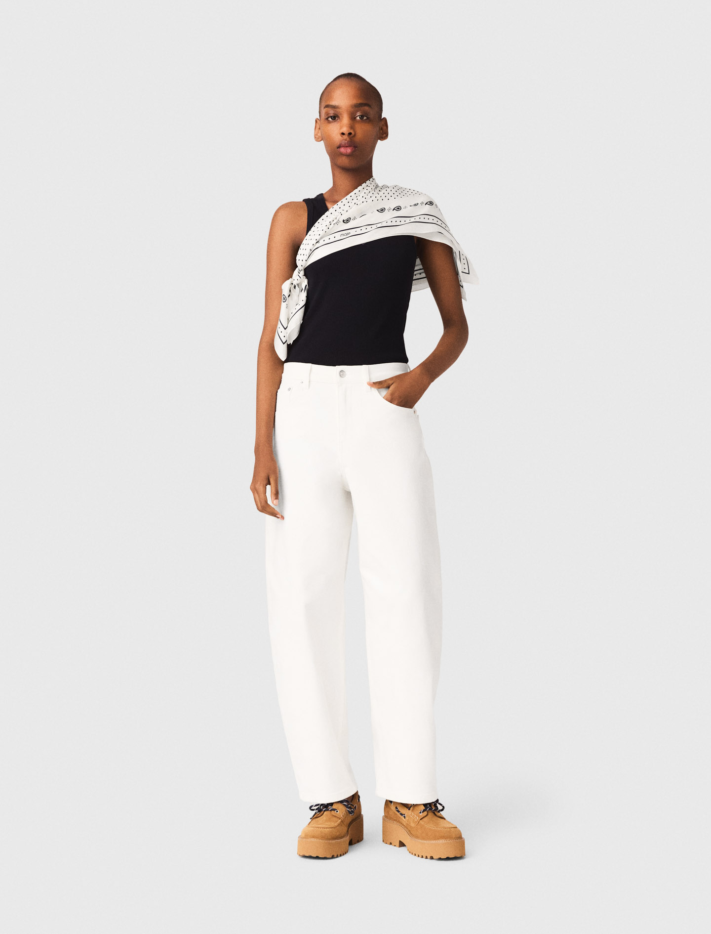 Maje Woman's cotton Balloon jeans for Spring/Summer, in color White / White