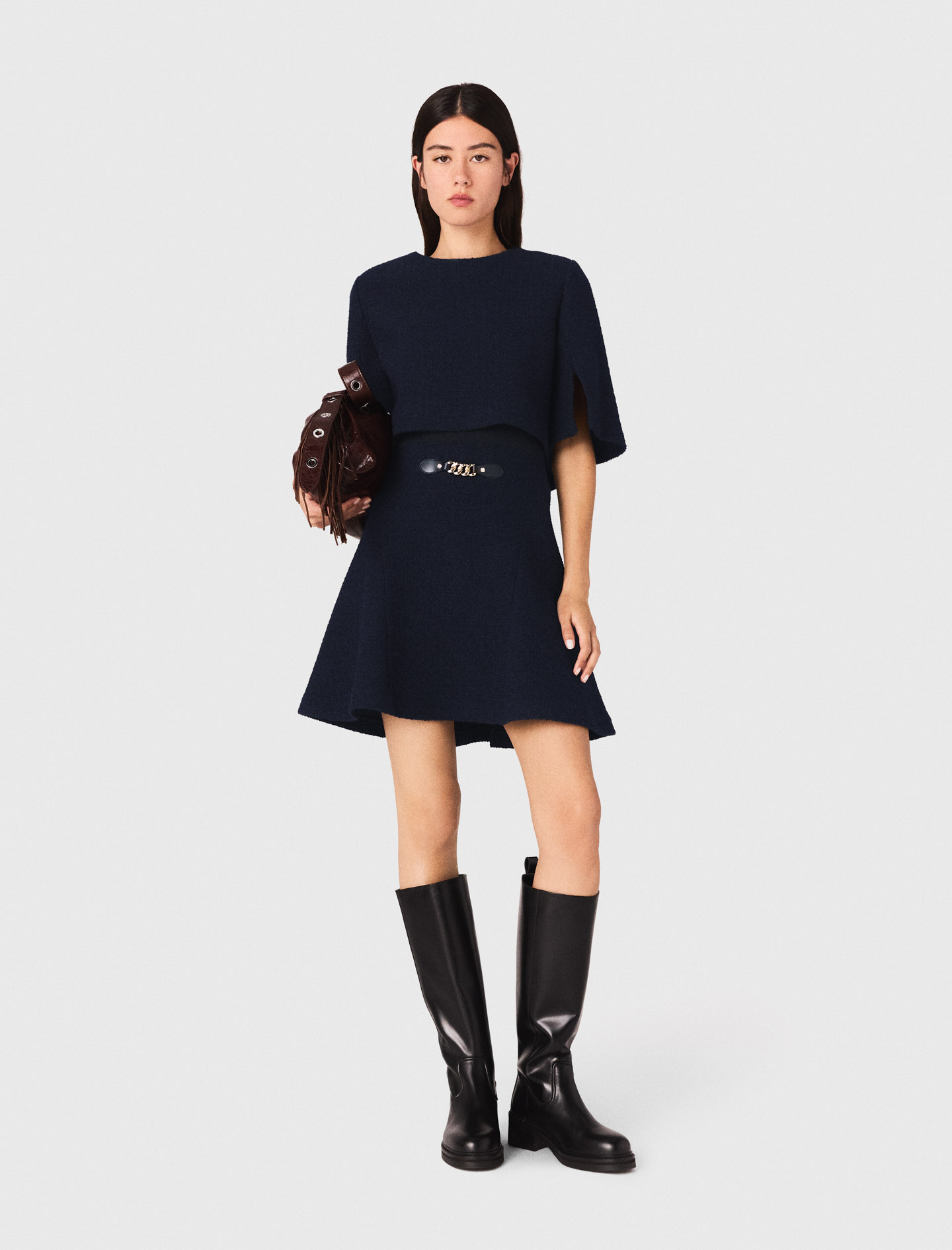 Maje Woman's polyester 2-in-1 tweed-effect dress for Fall/Winter, in color Navy / Blue