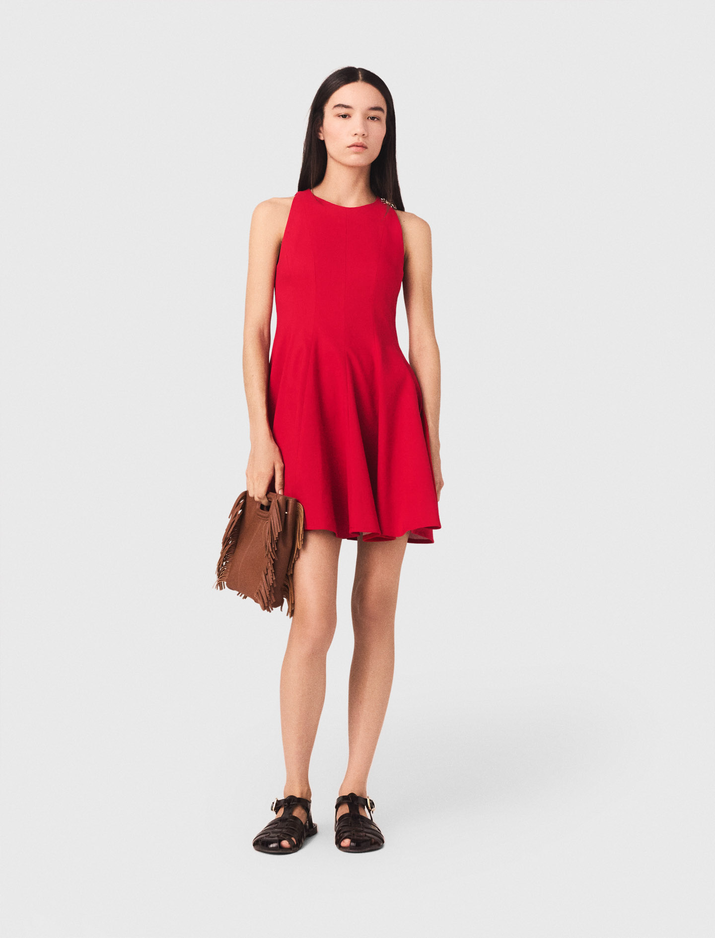 Maje Short flared linen-blend dress