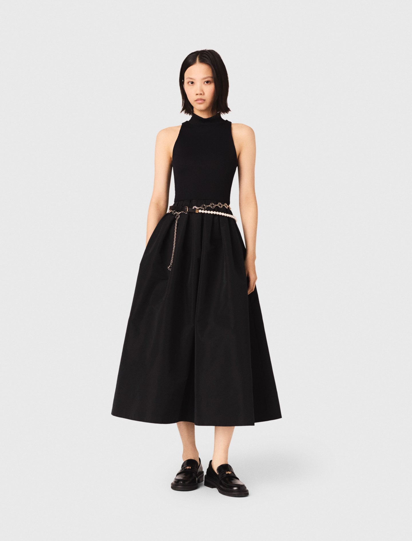 Maje Woman's polyester Mixed-material taffeta dress for Spring/Summer, in color Black / Black