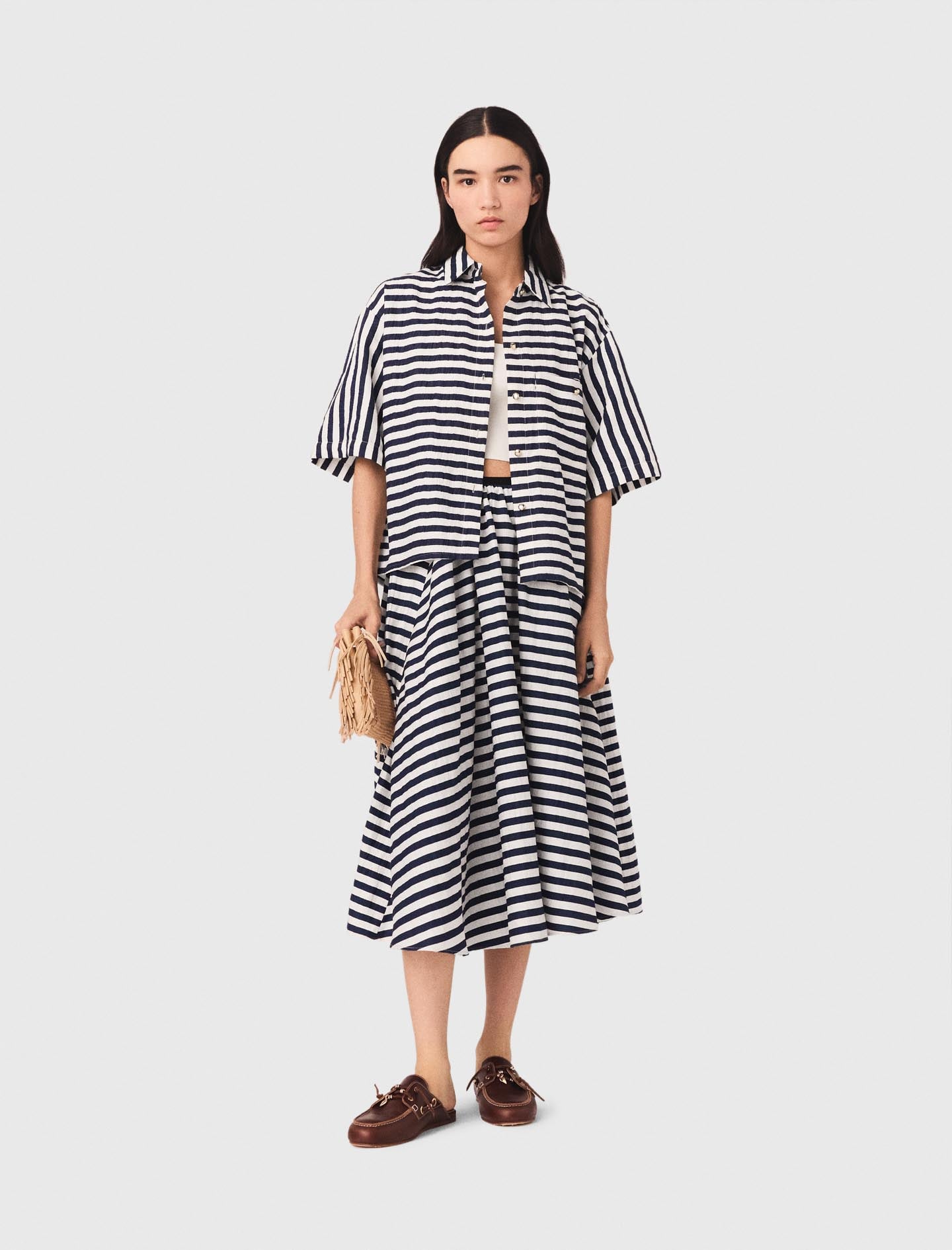 Maje Linen-blend midi skirt