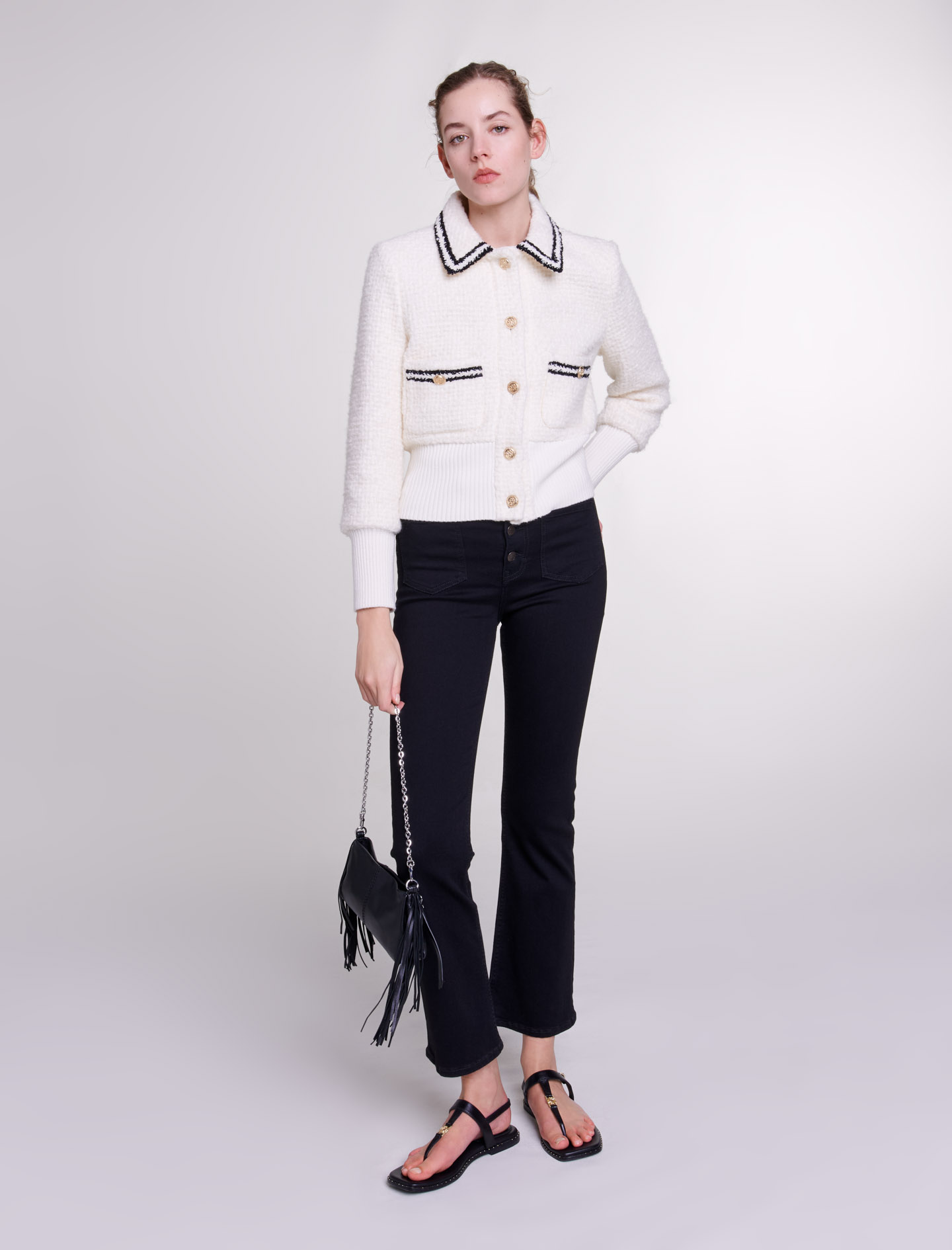 Contrasting tweed-style jacket White For Women | Maje